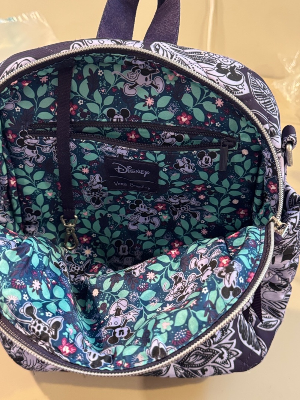 Vera Bradley x Disney Convertible Small Backpack Mickey & Minnie's Flirty Floral - Picture 7 of 8